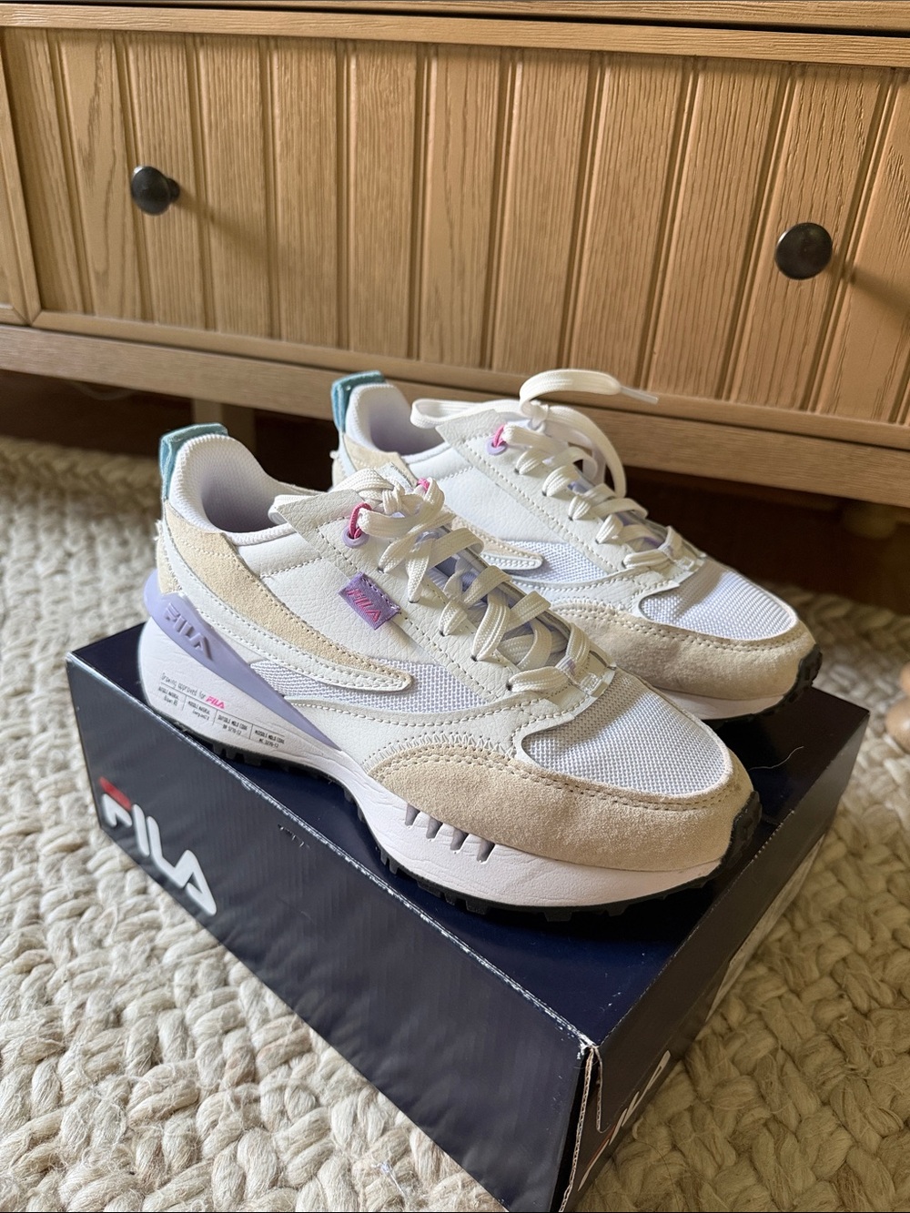 FILA Women's White, Beige & Lavender Retro Runner Sneakers